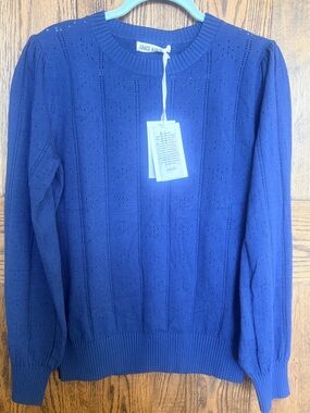 💙NEW💙 Grace Karin 1930s/40s Blue Perforated Knit Sweater
